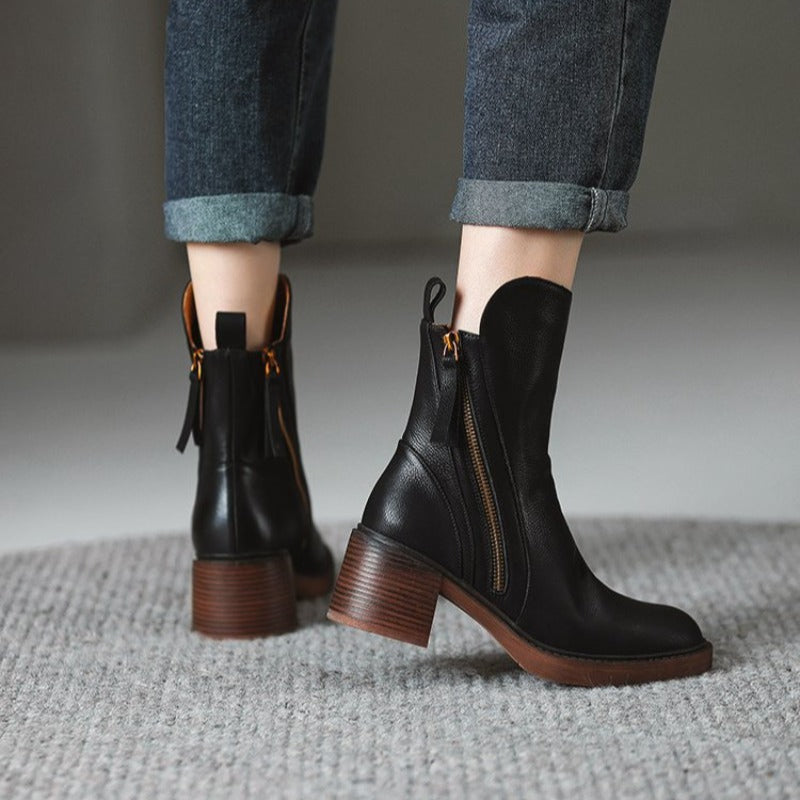 Damen Kurzstiefel mit Blockabsatz für Herbst (8)