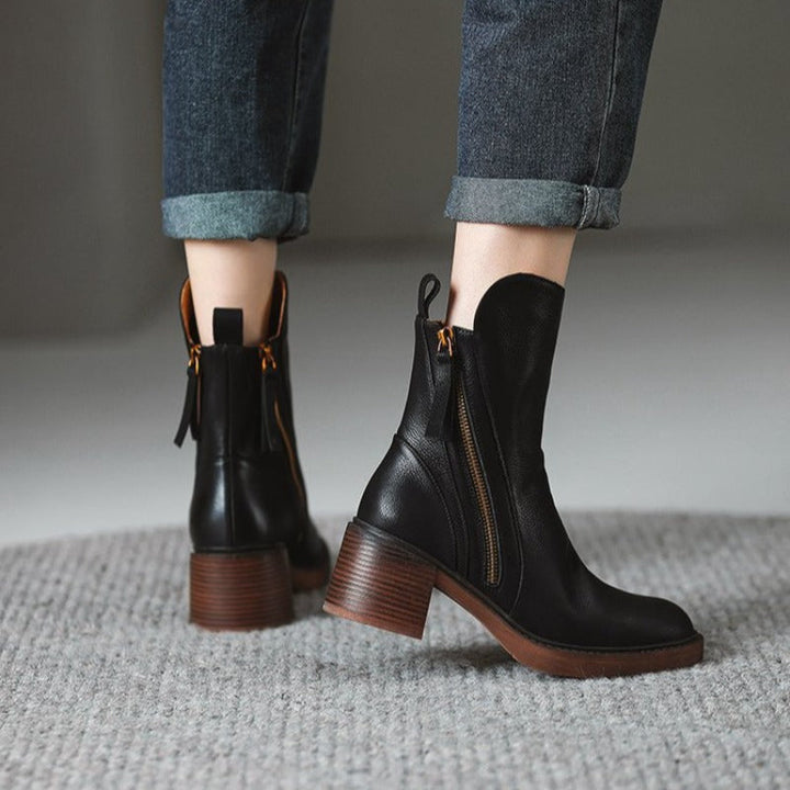 Damen Kurzstiefel mit Blockabsatz für Herbst (8)