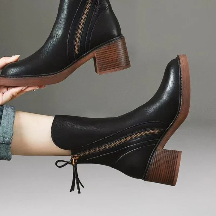 Damen Kurzstiefel mit Blockabsatz für Herbst in Schwarz