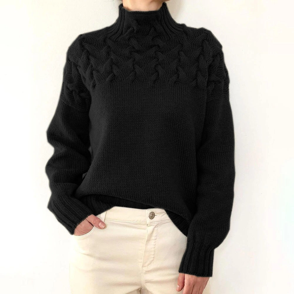 Damen Kuschel-Rollkragen Pullover zum Schichten in Schwarz