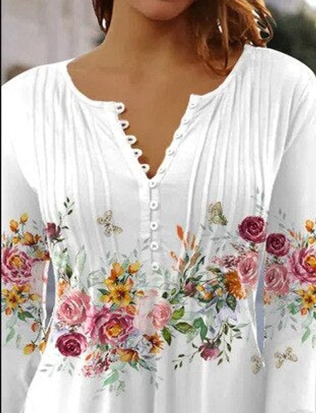 Damen Langarm Bluse im Blumenmuster
