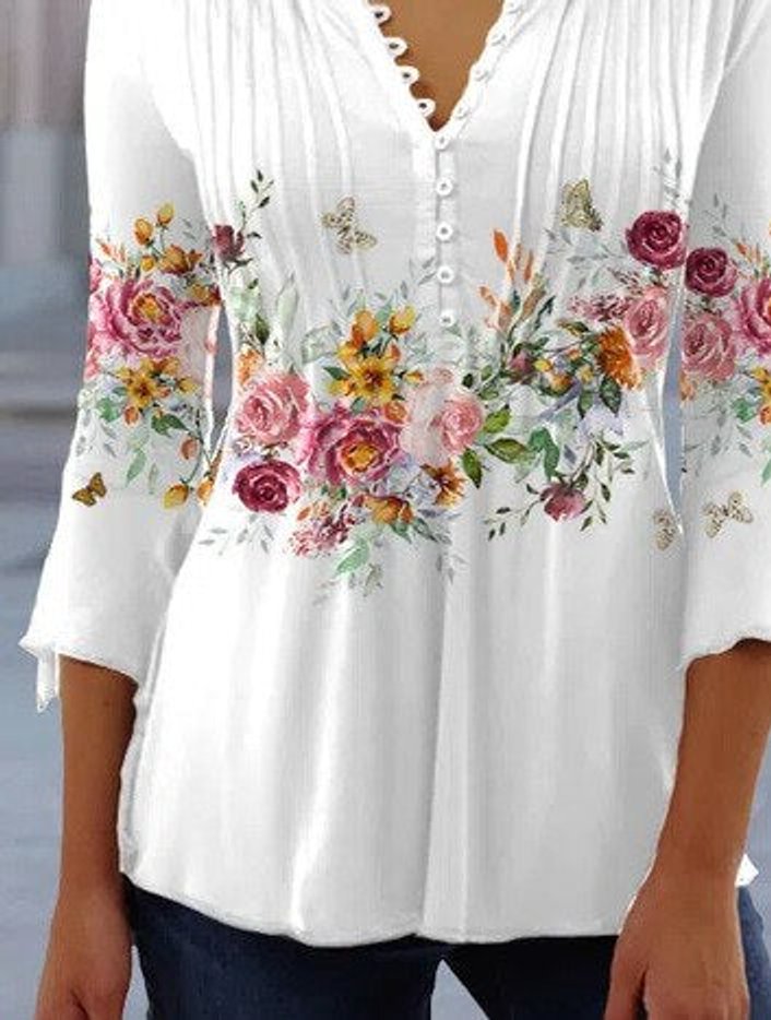 Damen Langarm Bluse im Blumenmuster (2)