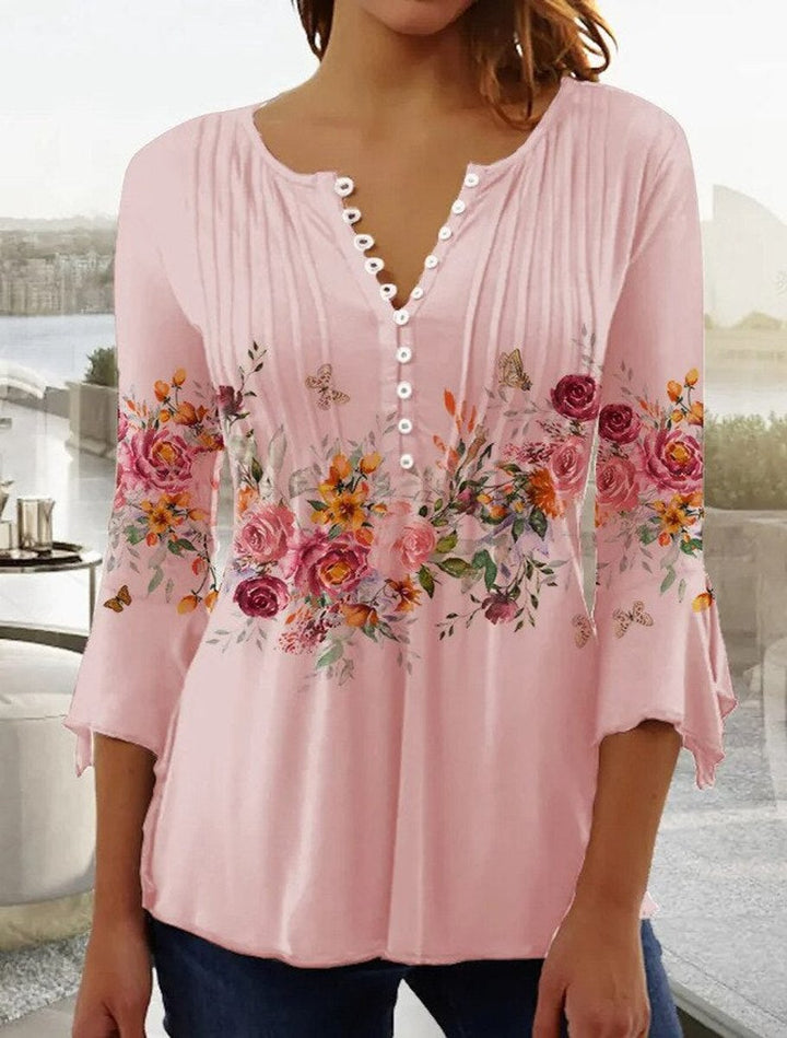 Damen Langarm Bluse im Blumenmuster in Rosa