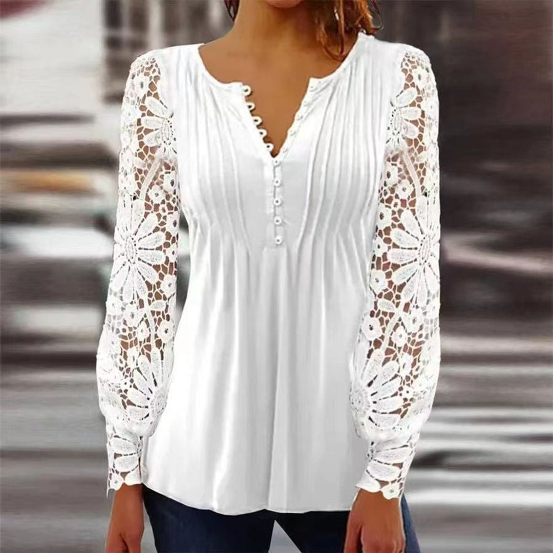 Damen Langarm Bluse im Blumenmuster in Weiß