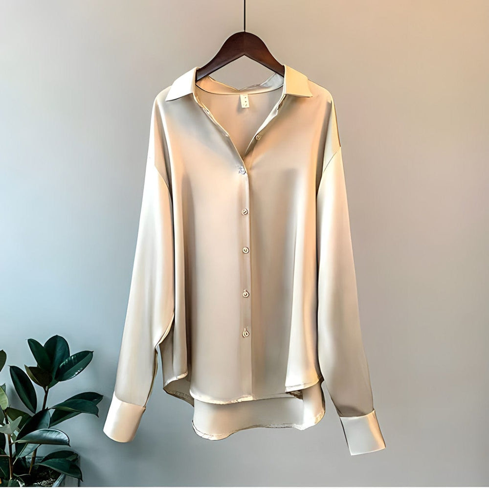 Damen Langarm-Bluse im Vintage-Stil in Beige