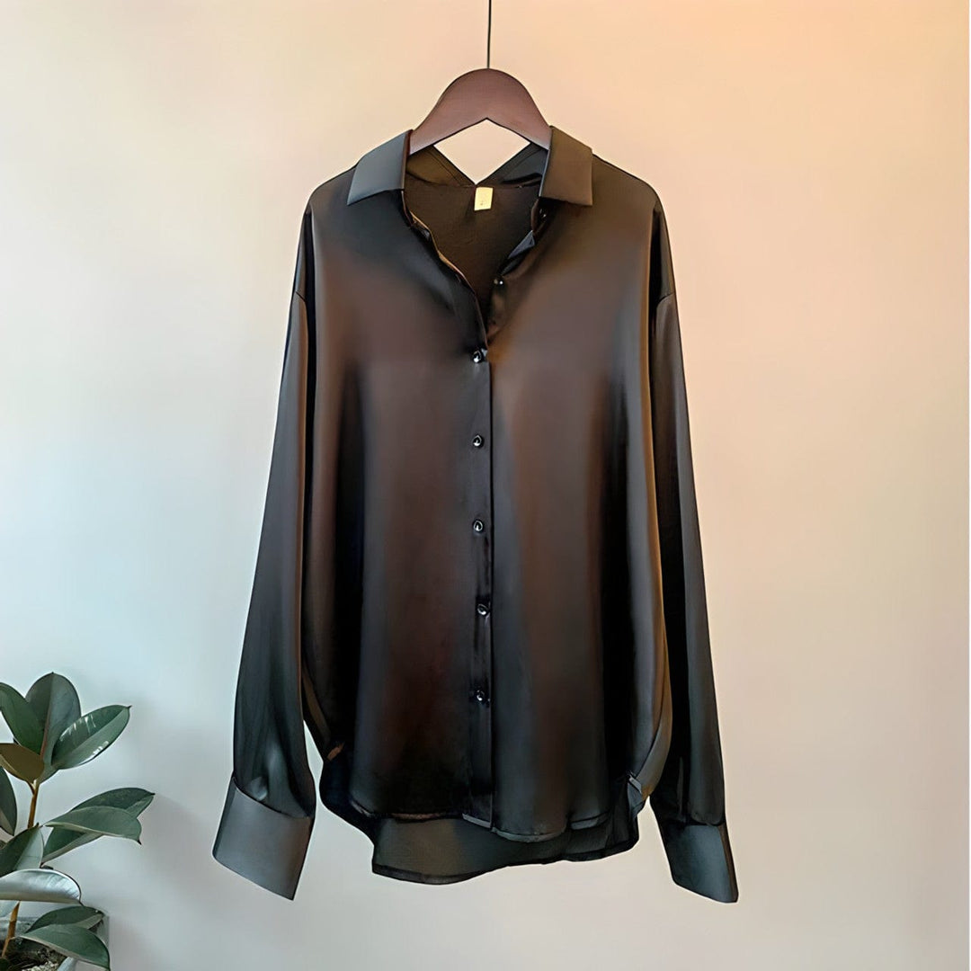 Damen Langarm-Bluse im Vintage-Stil in Schwarz