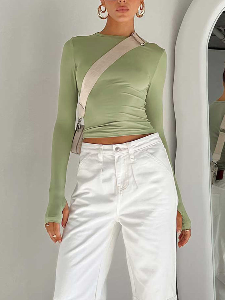 Damen Langarm Crop Bluse für Sommer (2)