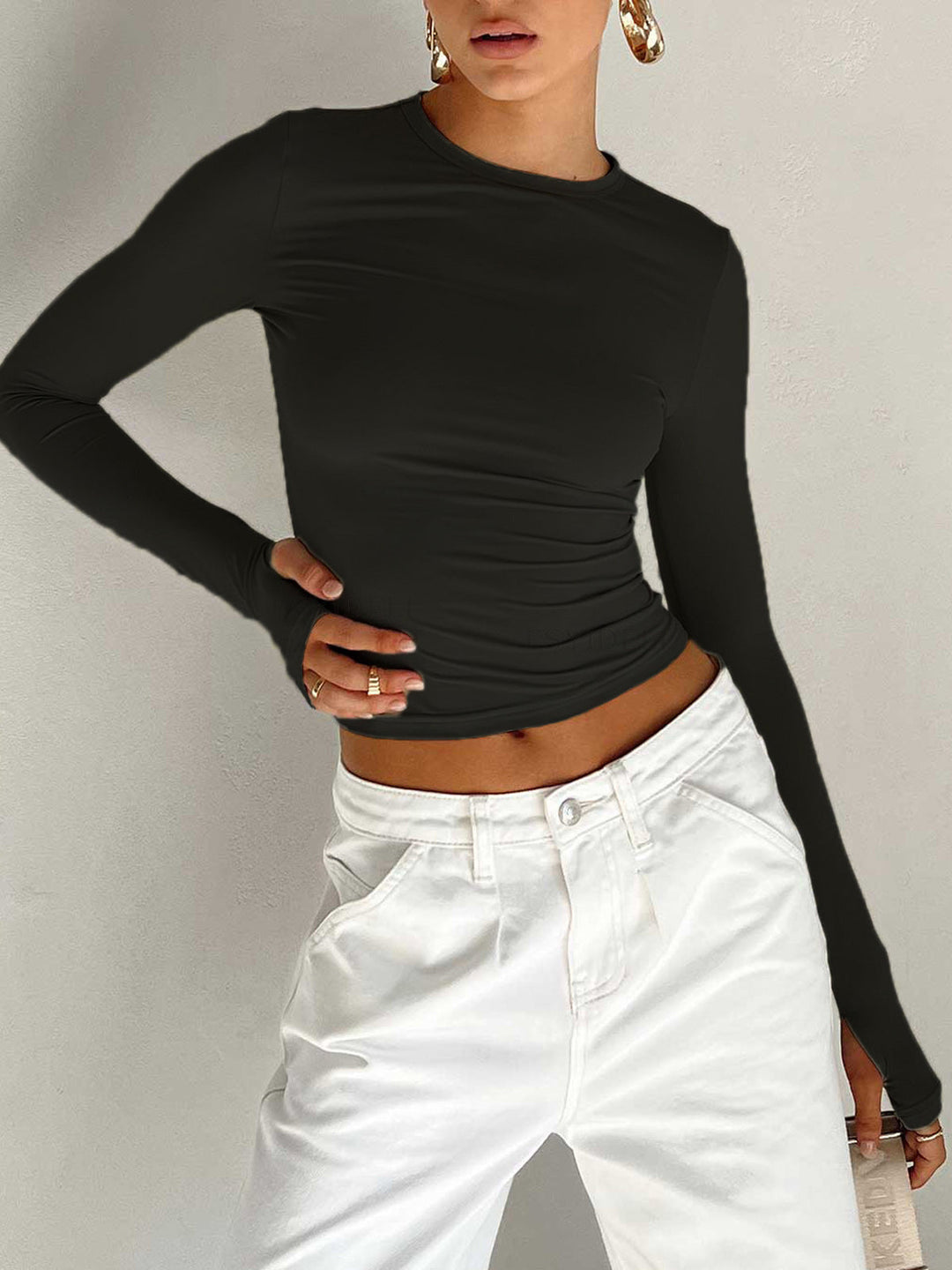 Damen Langarm Crop Bluse für Sommer (5)