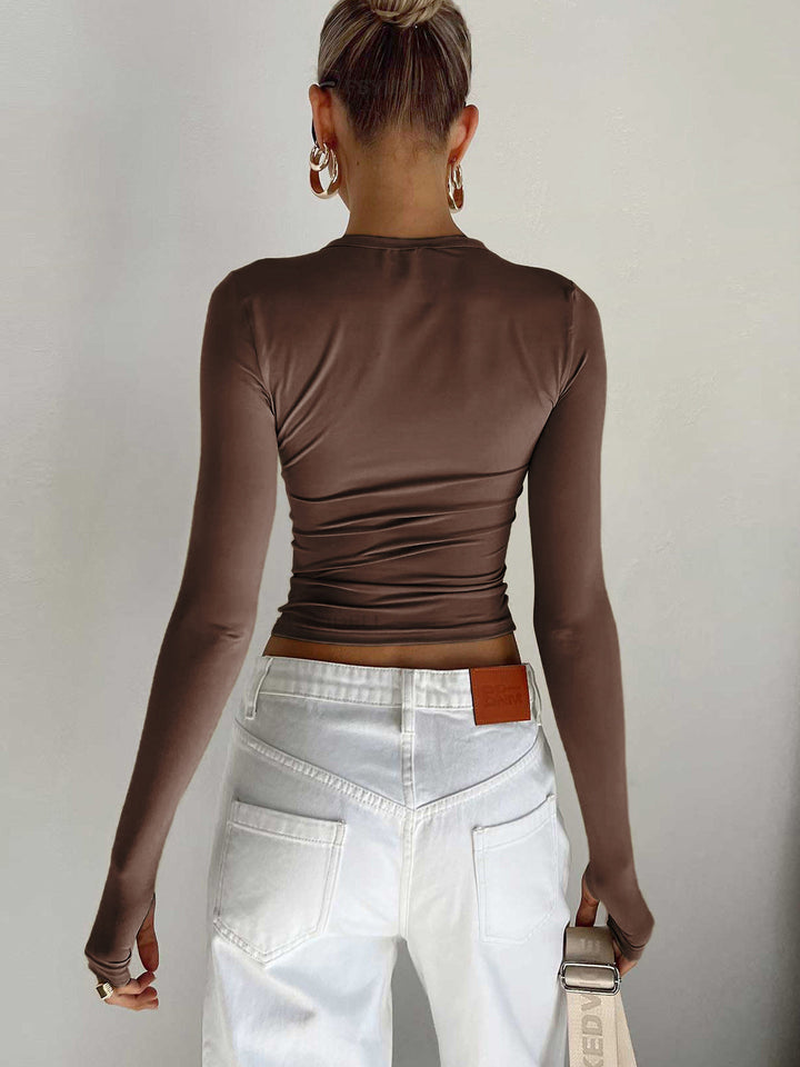 Damen Langarm Crop Bluse für Sommer (8)