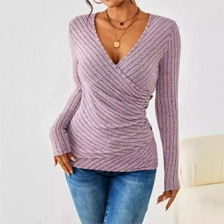 Damen Langarm-Wickelbluse mit V-Ausschnitt (3)