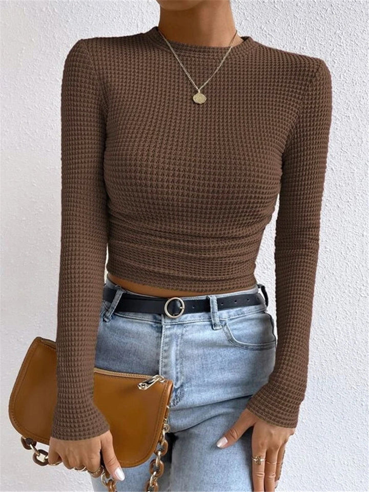 Damen Langarmshirt im Waffelmuster in Braun