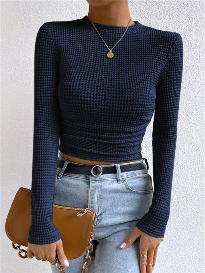 Damen Langarmshirt im Waffelmuster in Marineblau