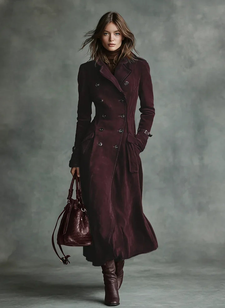 Damen Lange Jacke im Klassisch-Eleganten Stil in Cabernet