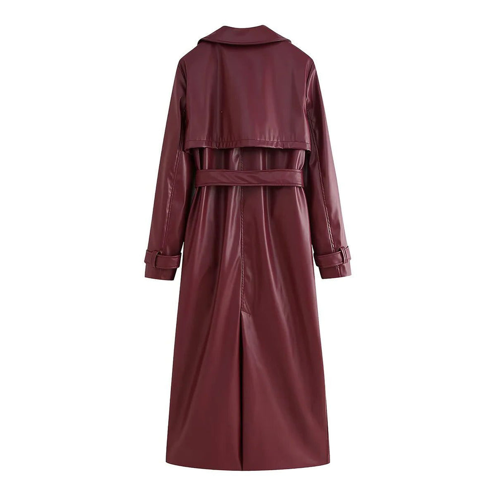 Damen lange Lederjacke im Trench-Stil für Herbst (2)
