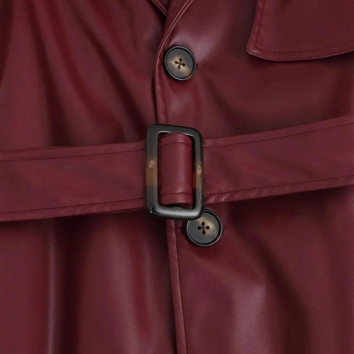 Damen lange Lederjacke im Trench-Stil für Herbst (4)