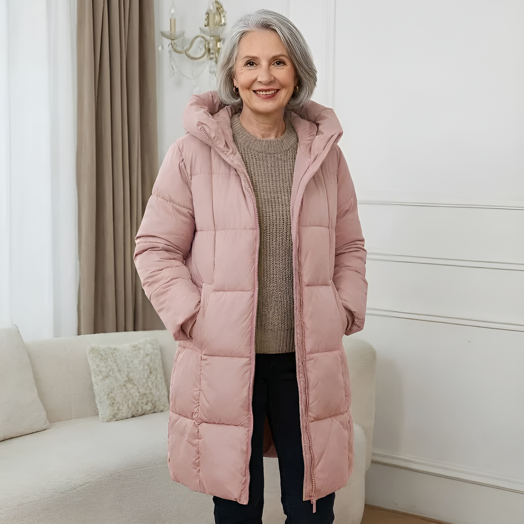 Damen Lange Leichte Pufferjacke für Herbst in Blassrosa