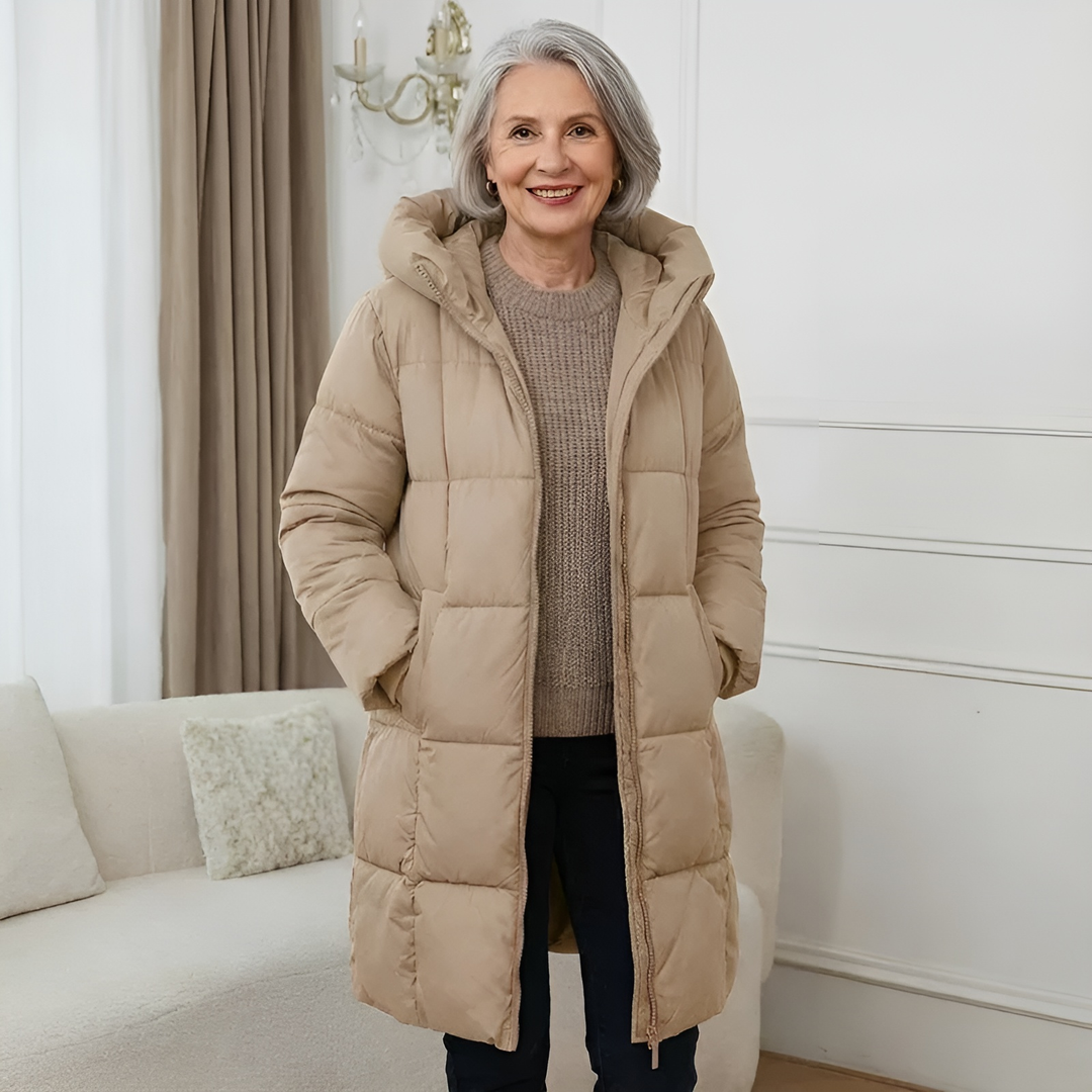 Damen Lange Leichte Pufferjacke für Herbst in Kamel