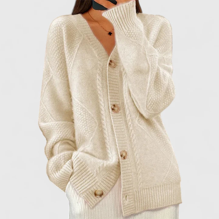 Damen lange Strickjacke elegant und komfortabel in Apricot