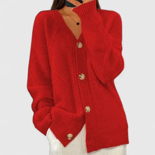 Damen lange Strickjacke elegant und komfortabel in Rot
