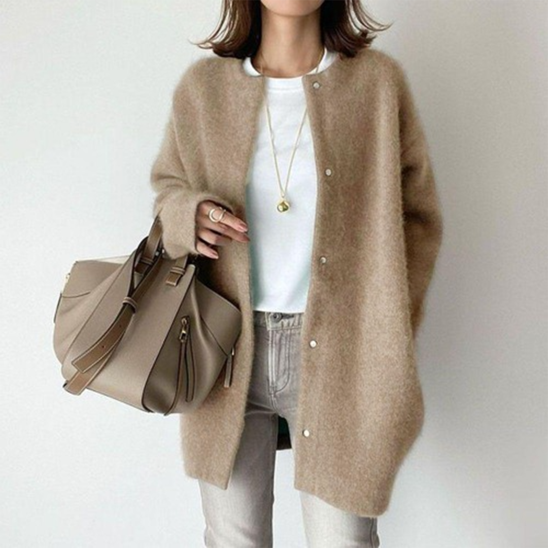 Damen lange Strickjacke für Alltag in Beige