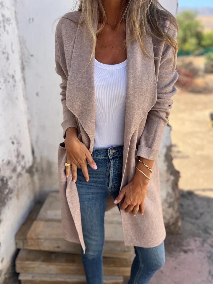 Damen lange Strickjacke für jeden Tag in Aprikose