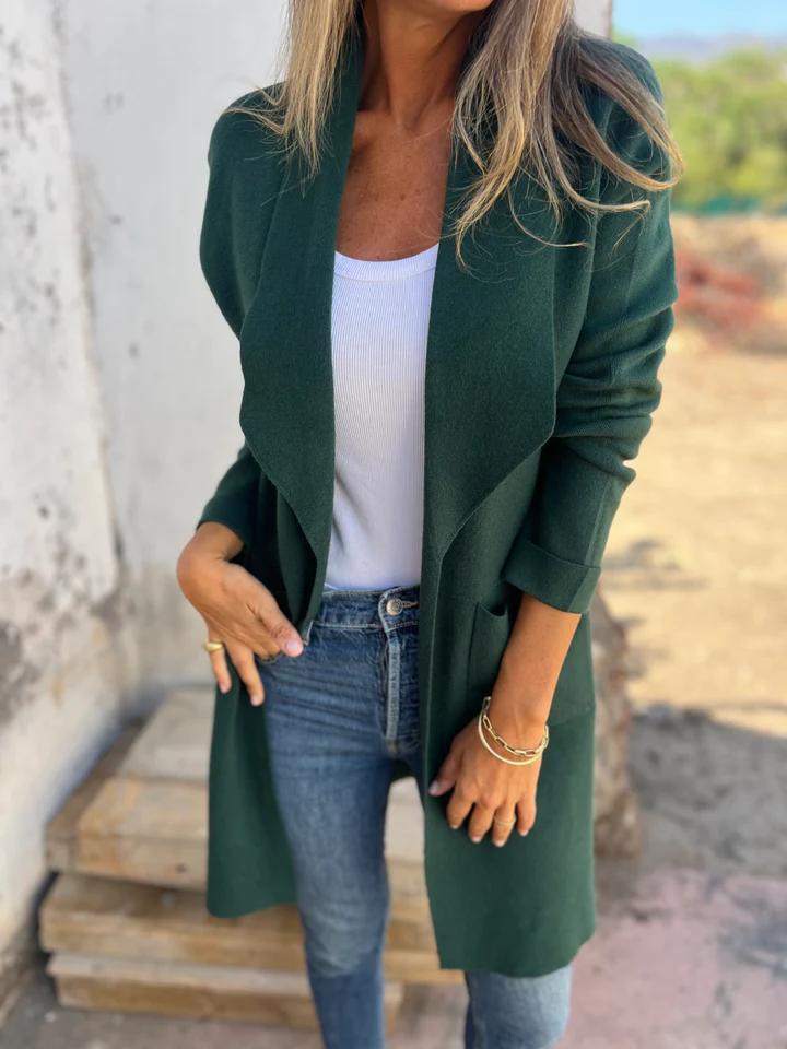 Damen lange Strickjacke für jeden Tag in Dunkelgrün