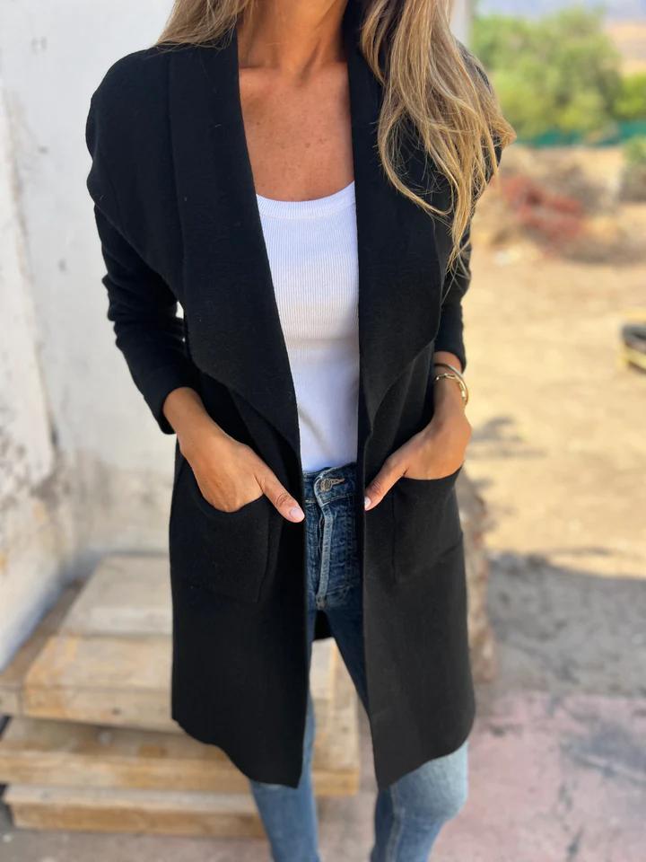 Damen lange Strickjacke für jeden Tag in Schwarz