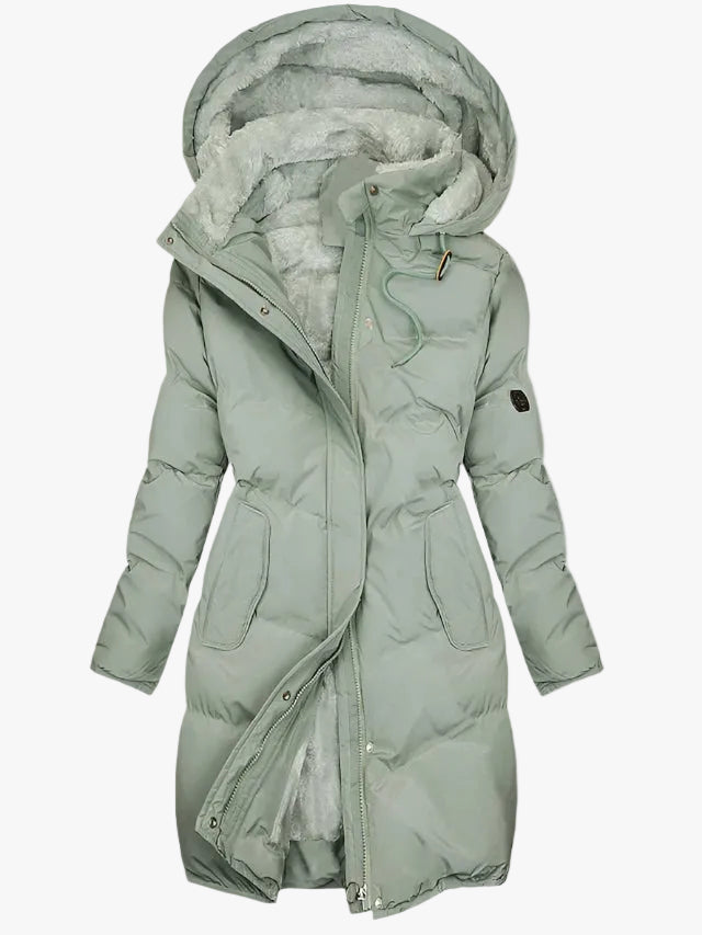 Damen lange warme Puffer-Jacke für Herbst in Grün