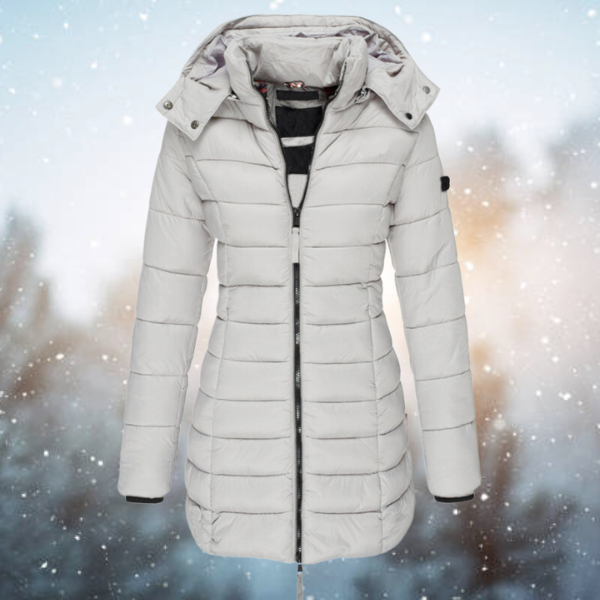 Damen lange Winterjacke mit Kapuze für Herbst in Grau