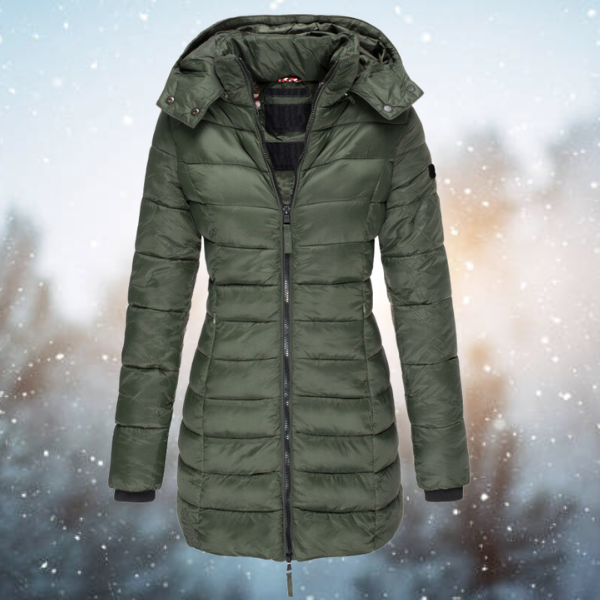 Damen lange Winterjacke mit Kapuze für Herbst in Grün