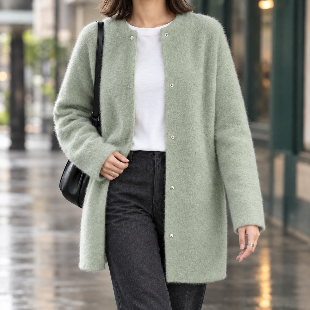 Damen Langer Strickpullover mit Rundhals in Hellgrün