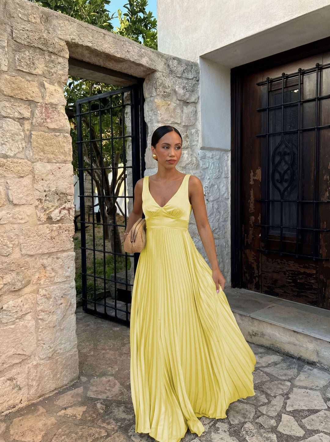 Damen langes Abendkleid für die Hochzeit in Gelb