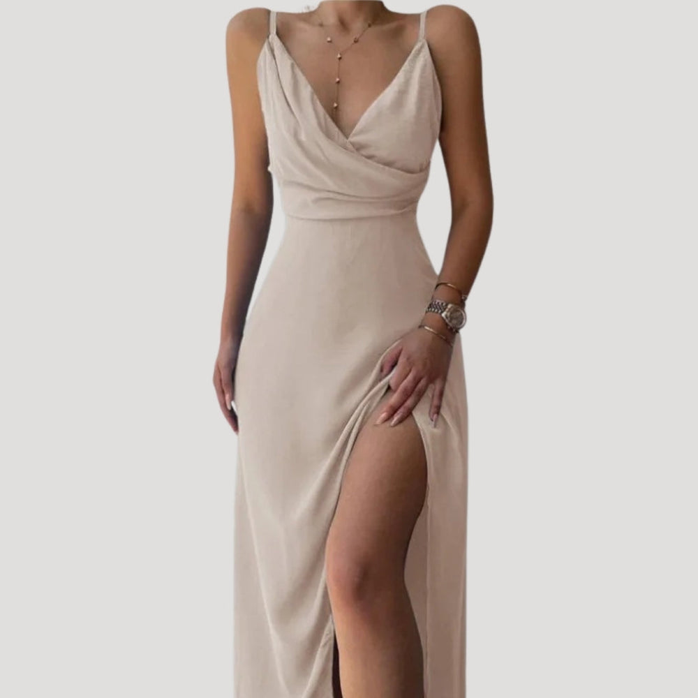 Damen Langes Abendkleid für Hochzeitsgäste in Beige