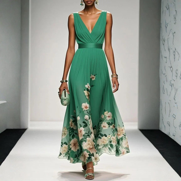 Damen Langes Abendkleid mit Floralprint in Grün