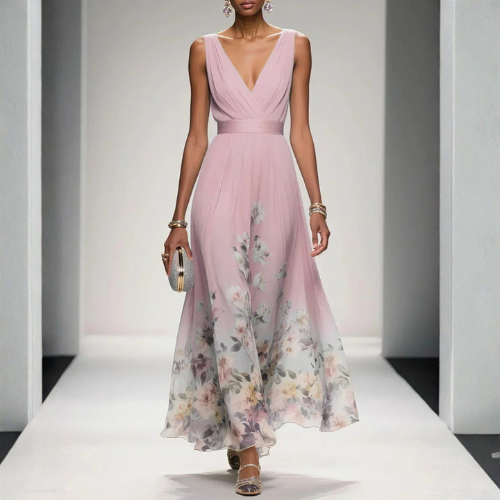Damen Langes Abendkleid mit Floralprint in Rosa