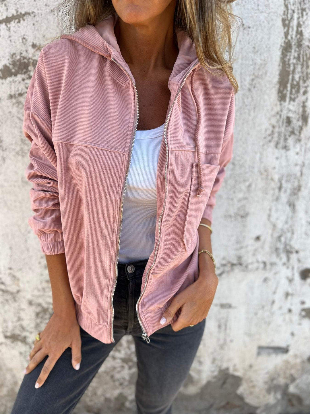 Damen Lässige Baumwoll-Jacke für den Alltag in Rosa