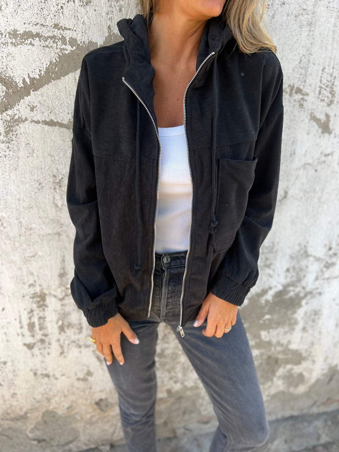 Damen Lässige Baumwoll-Jacke für den Alltag in Schwarz