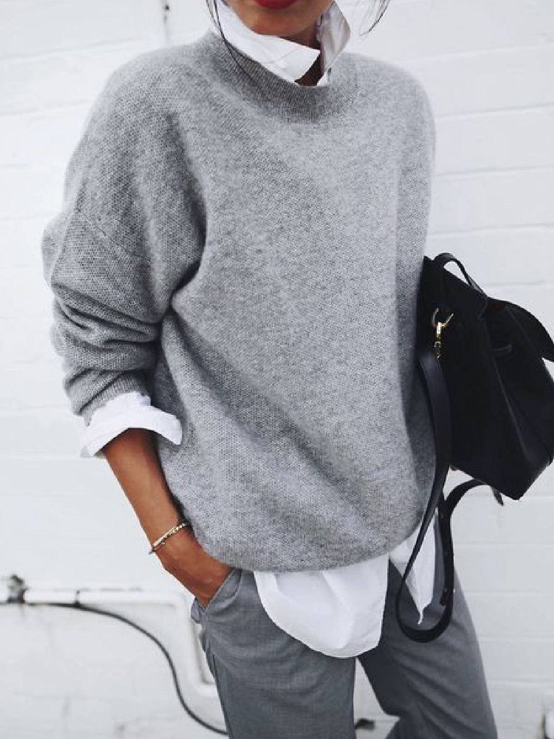 Damen Lässiger Pullover für Alltag in Hellgrau