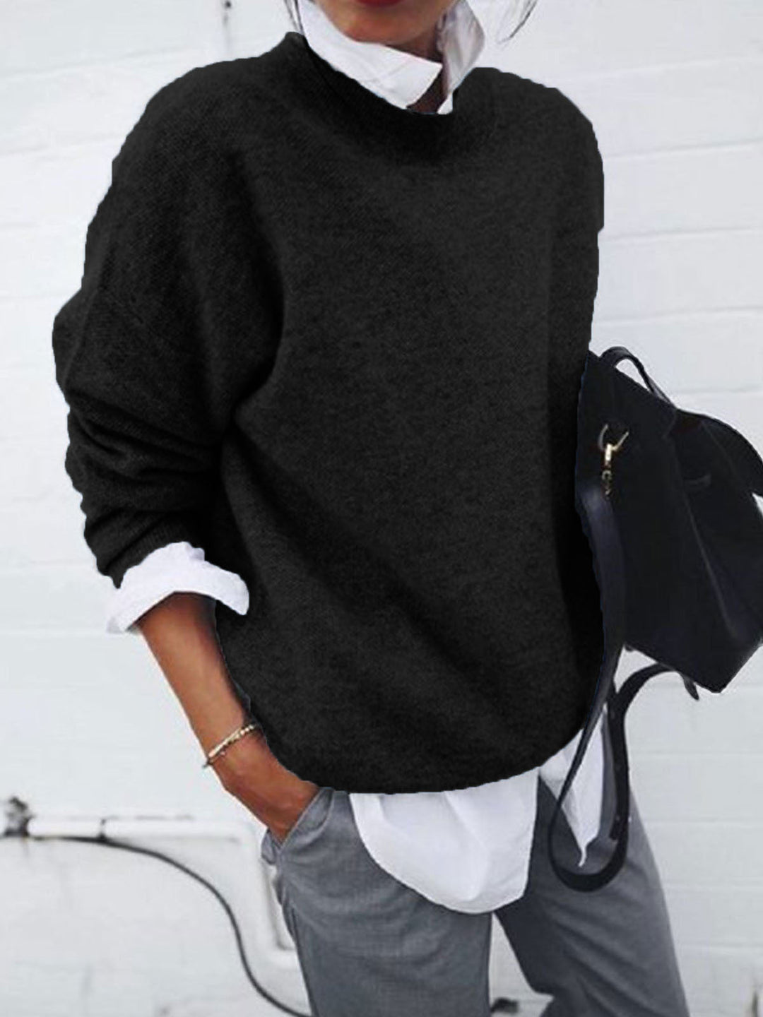Damen Lässiger Pullover für Alltag in Schwarz