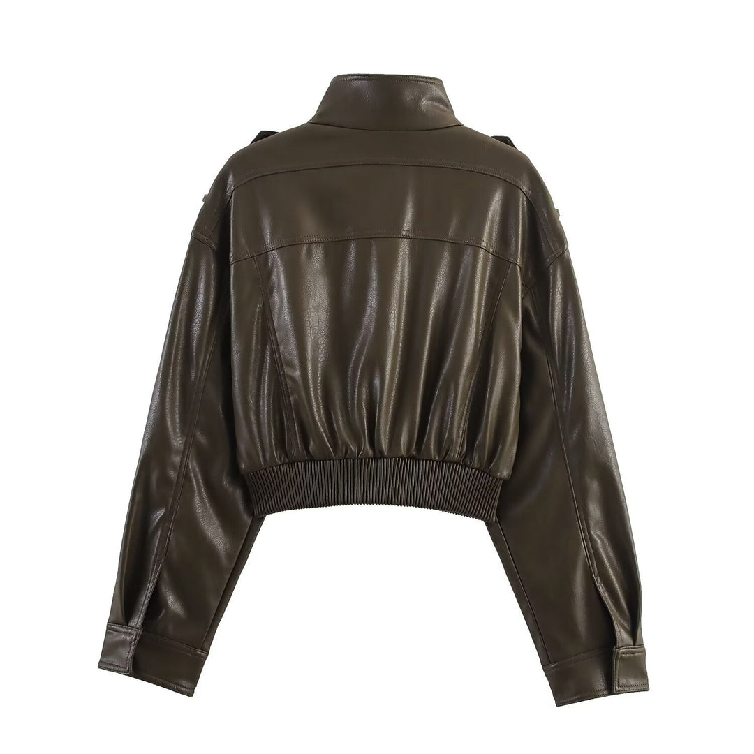Damen Lederjacke Bomber kurz für Herbst (3)