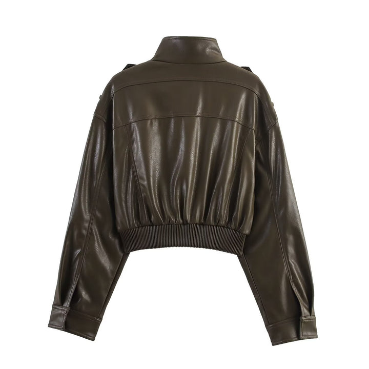 Damen Lederjacke Bomber kurz für Herbst (3)