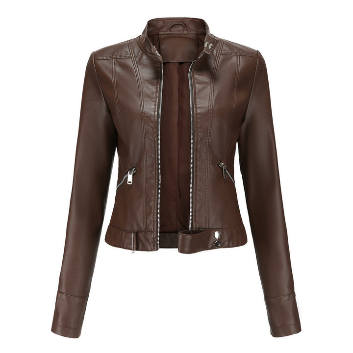Damen Lederjacke für den Herbst mit Gürtel in Braun