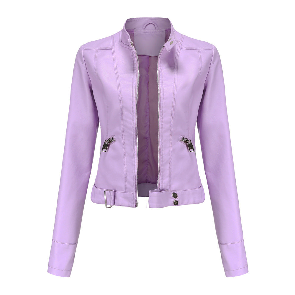Damen Lederjacke für den Herbst mit Gürtel in Flieder