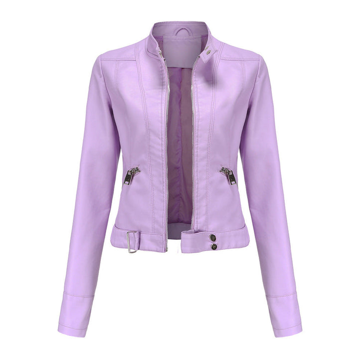 Damen Lederjacke für den Herbst mit Gürtel in Flieder