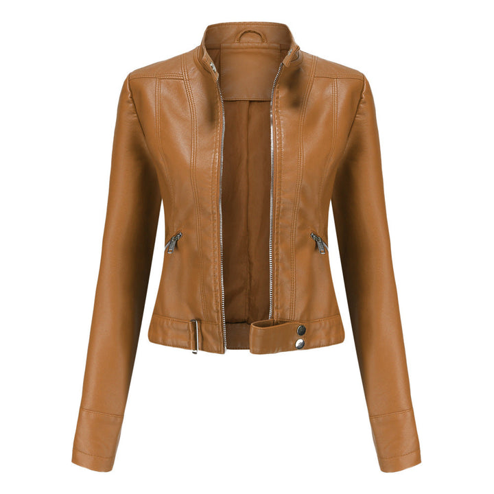 Damen Lederjacke für den Herbst mit Gürtel in Hellbraun