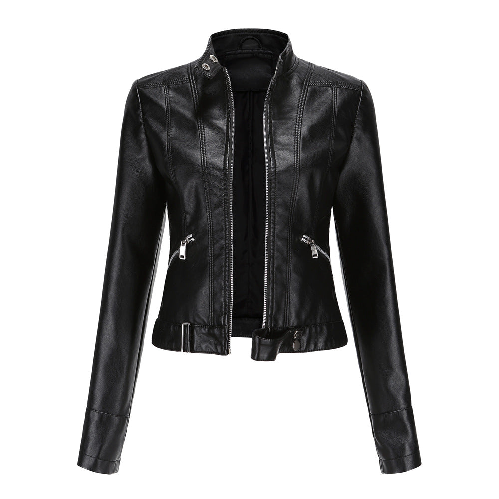 Damen Lederjacke für den Herbst mit Gürtel in Schwarz
