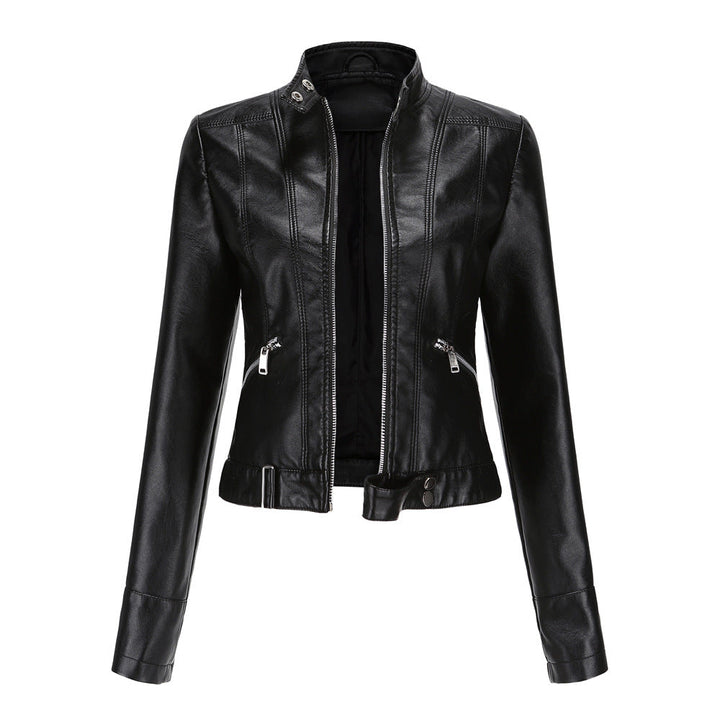 Damen Lederjacke für den Herbst mit Gürtel in Schwarz