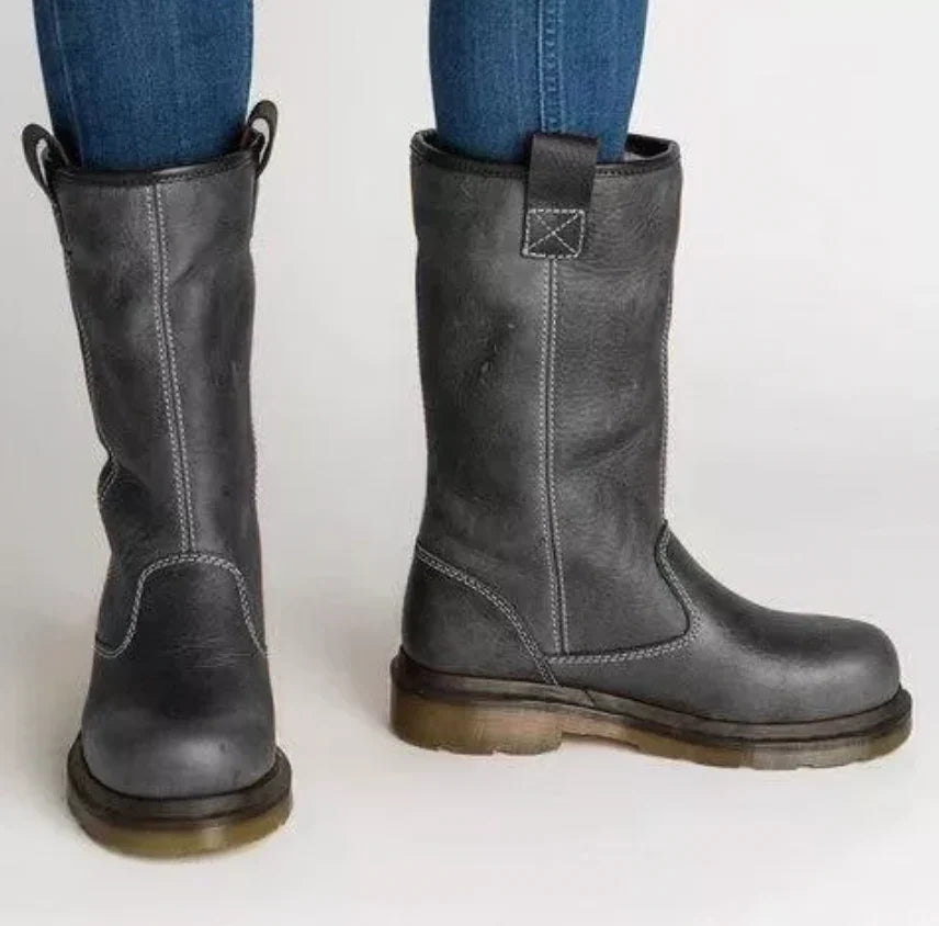 Damen Lederstiefel für den Herbst in Grau
