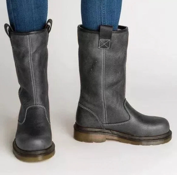 Damen Lederstiefel für den Herbst in Grau