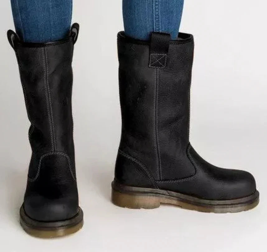 Damen Lederstiefel für den Herbst in Schwarz